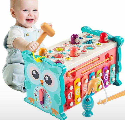 JUGUETE MONTESSORI PARA BEBÉS BÚHO MUSICAL MARTILLO PESCA - Tesoritos Baby