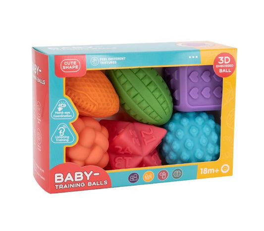 SET DE 6 PELOTAS DE GOMA SENSORIALES - Tesoritos Baby